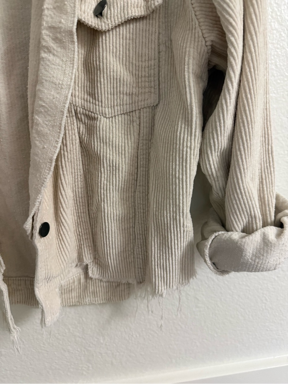 POL Cream Corduroy Trucker Jacket with Frayed Hem - Picture 2 of 3